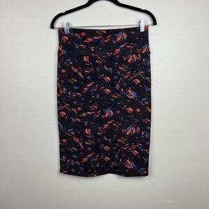 LuLaRoe Women's Multicolor Feather Patterned CASSIE Stretch Pencil Skirt Size S